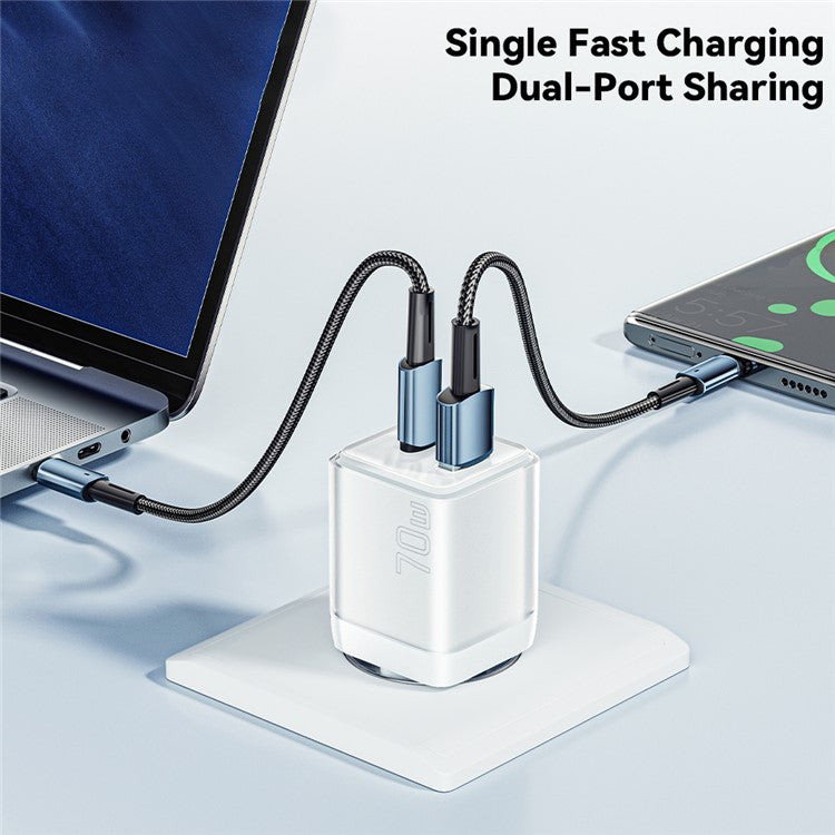 ESSAGER GaN 70W USB+Type-C Wall Charger Plug Charging Adapter - EU Plug / Pink