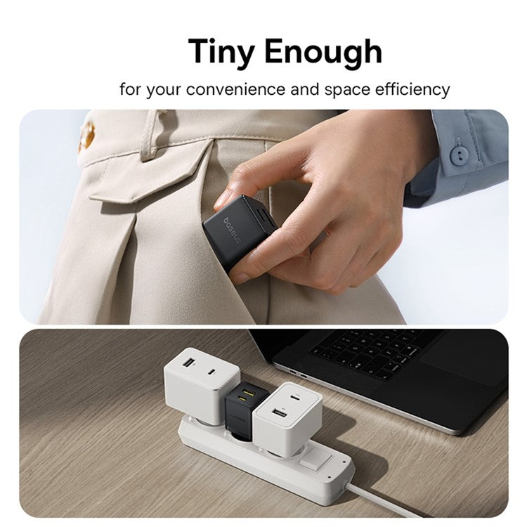 BASEUS Palm Fast Charger 30W Type-C+USB Dual Port Portable Wall Charging Adapter, EU Plug - Black