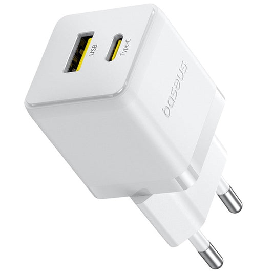 BASEUS Palm Fast Charger 30W Type-C+USB Dual Port Portable Wall Charging Adapter, EU Plug - White