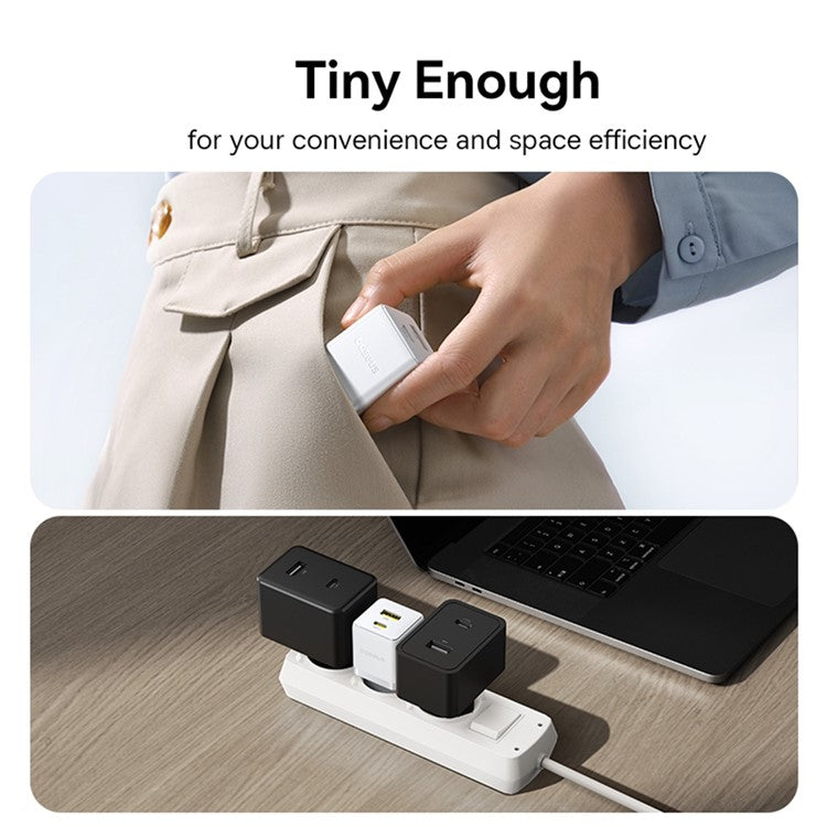 BASEUS Palm Fast Charger 30W Type-C+USB Dual Port Portable Wall Charging Adapter, EU Plug - White