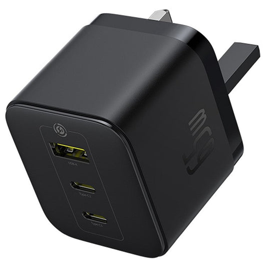 BASEUS Palm Fast Charger Portable 2 Type-C+USB-A 65W GaN Power Adapter, UK Plug - Black