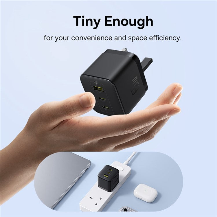 BASEUS Palm Fast Charger Portable 2 Type-C+USB-A 65W GaN Power Adapter, UK Plug - Black