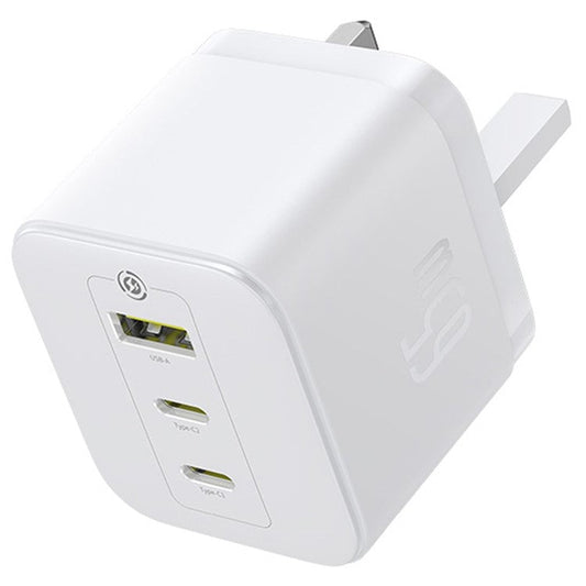 BASEUS Palm Fast Charger Portable 2 Type-C+USB-A 65W GaN Power Adapter, UK Plug - White