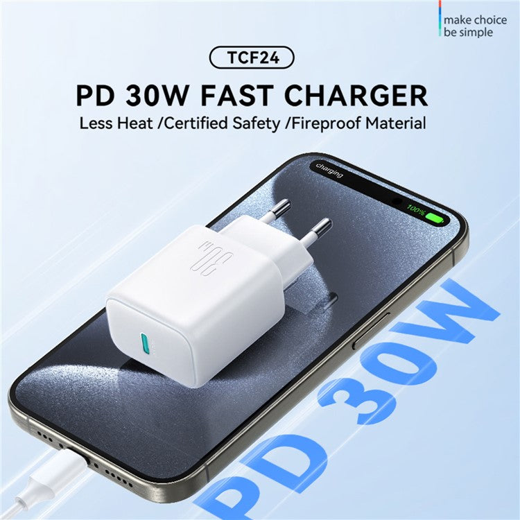 JOYROOM JR-TCF24 PD 30W Fast Charging EU Plug Charger with 1m Type-C to Type-C Data Cable