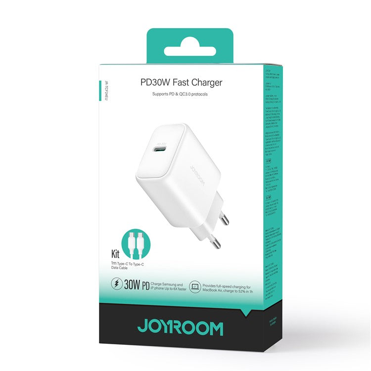 JOYROOM JR-TCF24 PD 30W Fast Charging EU Plug Charger with 1m Type-C to Type-C Data Cable