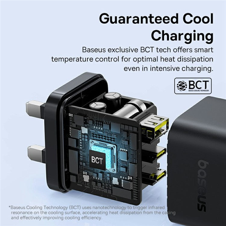 BASEUS Palm Fast Charger 2 Type-C + USB-A 65W Power Adapter UK Plug with 1m 100W Type-C Cable