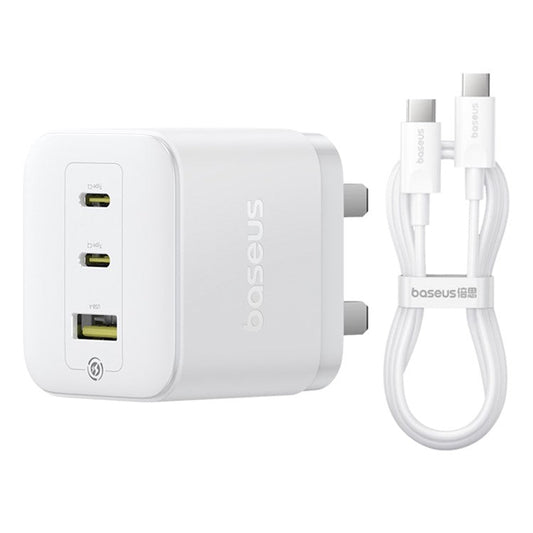 BASEUS Palm Fast Charger 2 Type-C + USB-A 65W Power Adapter UK Plug with 1m 100W Type-C Cable - White