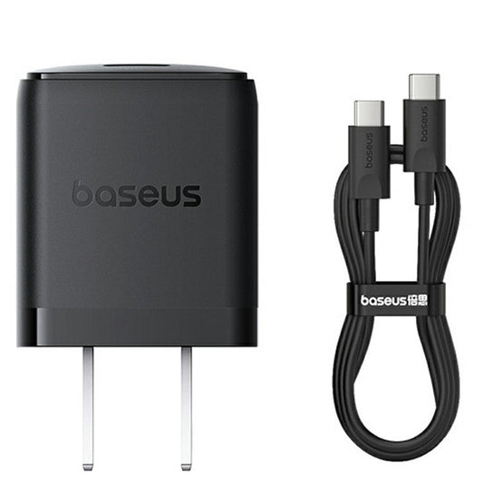 BASEUS Palm Fast Charger 20W Type-C Single Port Power Adapter US Plug with 1m 60W Type-C Cable - Black