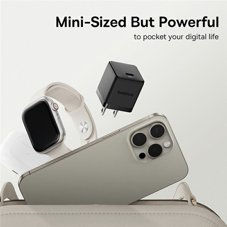 BASEUS Palm Fast Charger 20W Type-C Single Port Power Adapter US Plug with 1m 60W Type-C Cable - Black