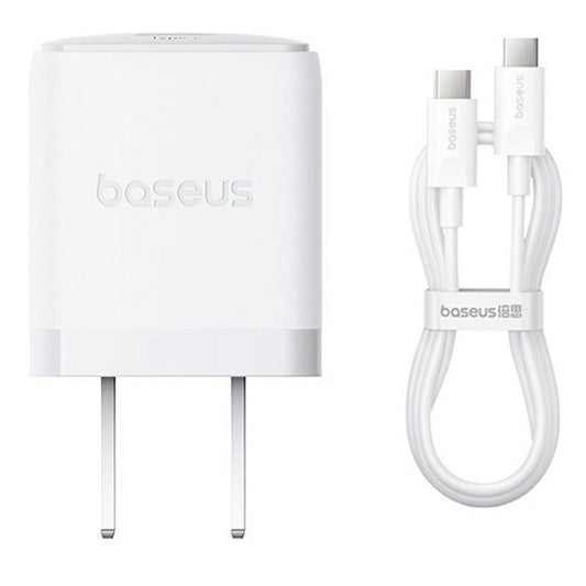 BASEUS Palm Fast Charger 20W Type-C Single Port Power Adapter US Plug with 1m 60W Type-C Cable - White