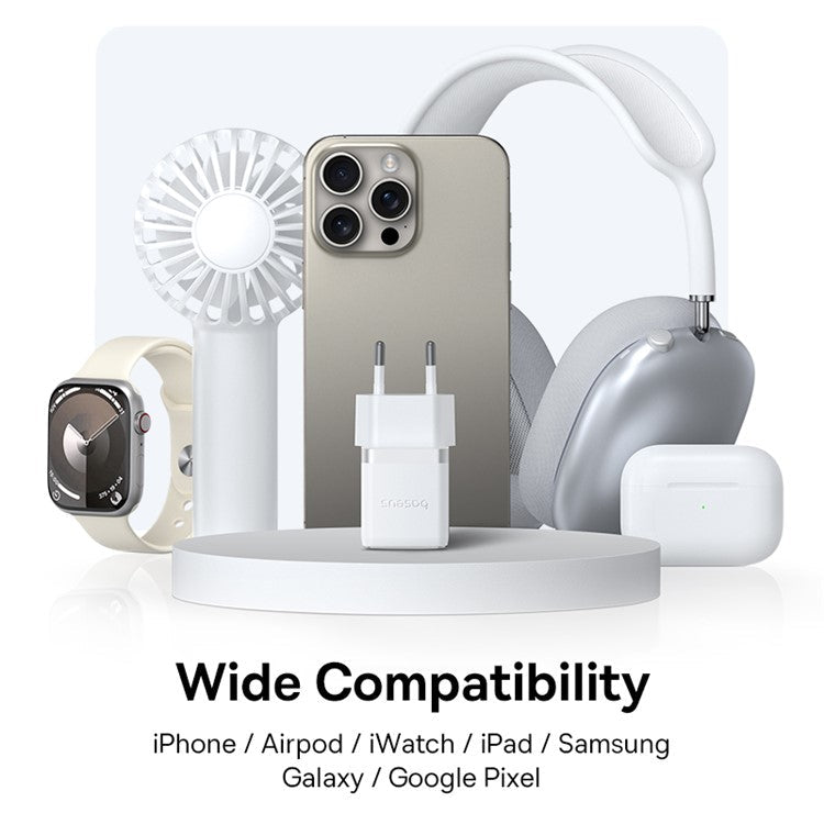 BASEUS Palm USB+Type-C Dual Port 20W Fast Charger EU Plug Wall Charging Adapter with 60W Type-C Cable - White