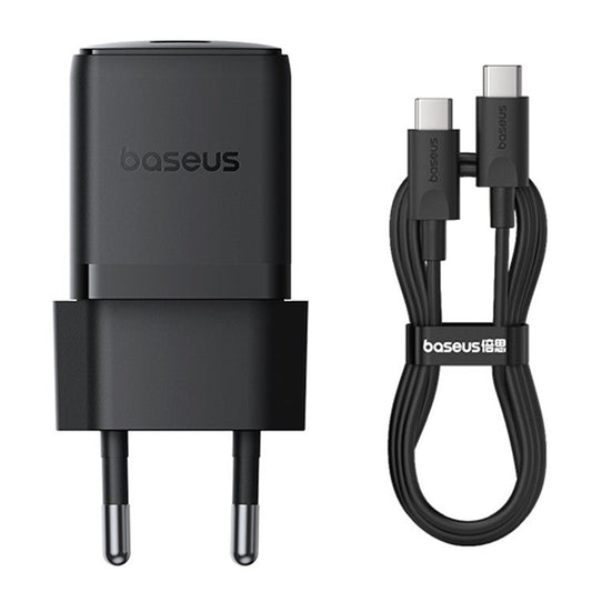 BASEUS Palm Fast Charger 30W Type-C Single Port EU Plug Wall Charging Adapter with 60W Type-C Cable - Black