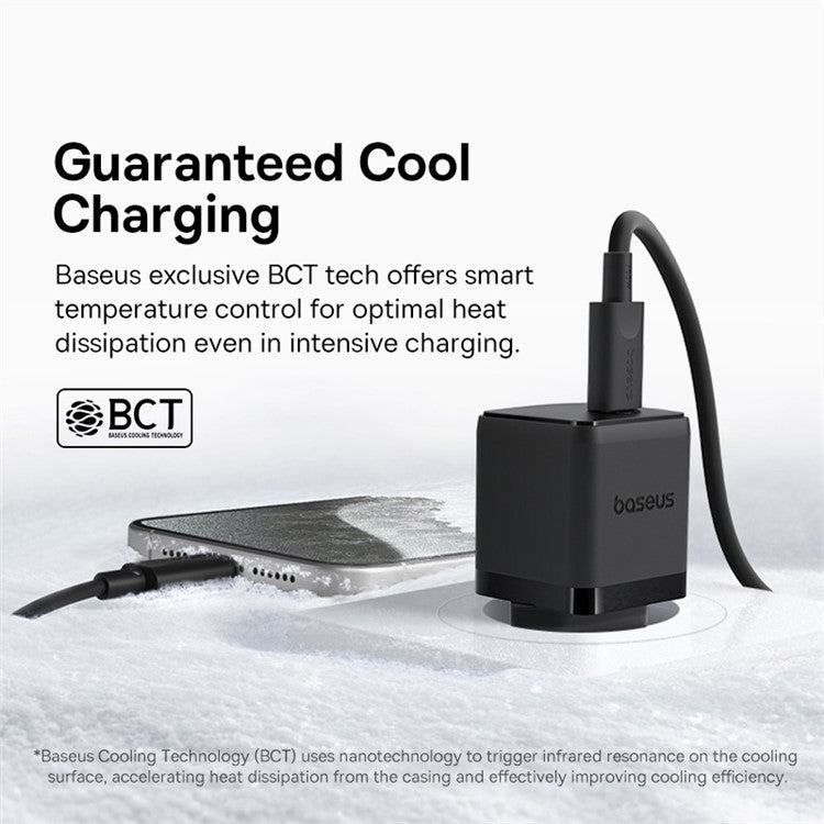 BASEUS Palm Fast Charger 30W Type-C Single Port EU Plug Wall Charging Adapter with 60W Type-C Cable - Black