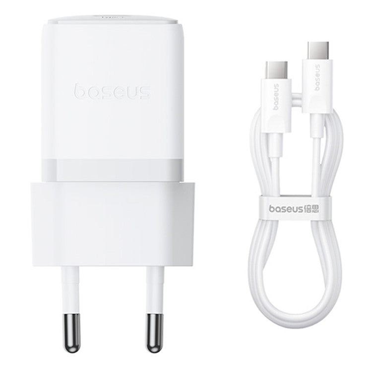 BASEUS Palm Fast Charger 30W Type-C Single Port EU Plug Wall Charging Adapter with 60W Type-C Cable - White