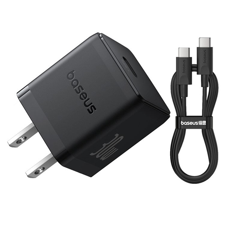 BASEUS Palm Fast Charger 30W Type-C Single Port US Plug Wall Charging Adapter with 60W Type-C Cable - Black