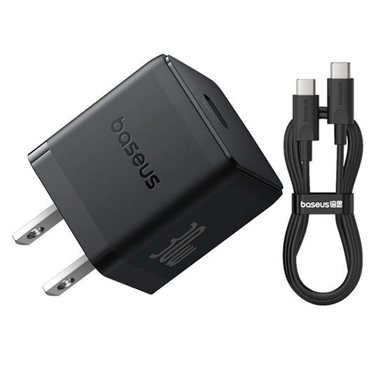 BASEUS Palm Fast Charger 30W Type-C Single Port US Plug Wall Charging Adapter with 60W Type-C Cable - Black