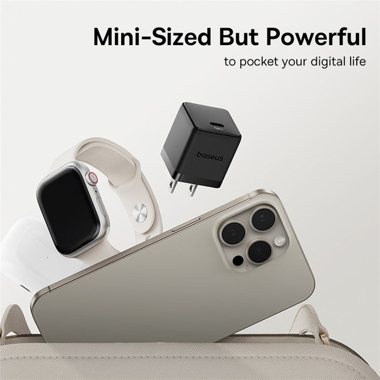 BASEUS Palm Fast Charger 30W Type-C Single Port US Plug Wall Charging Adapter with 60W Type-C Cable - Black