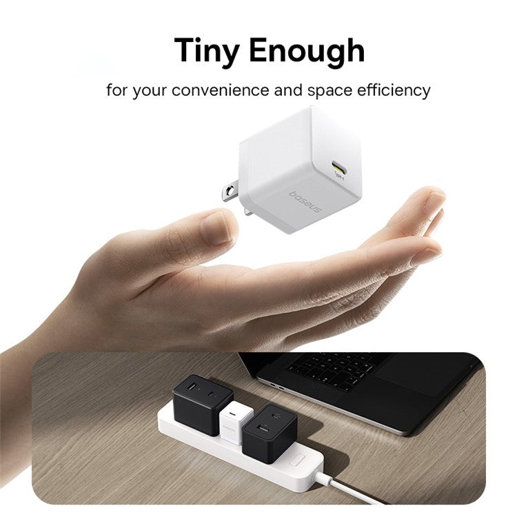 BASEUS Palm Fast Charger 30W Type-C Single Port US Plug Wall Charging Adapter with 60W Type-C Cable - White