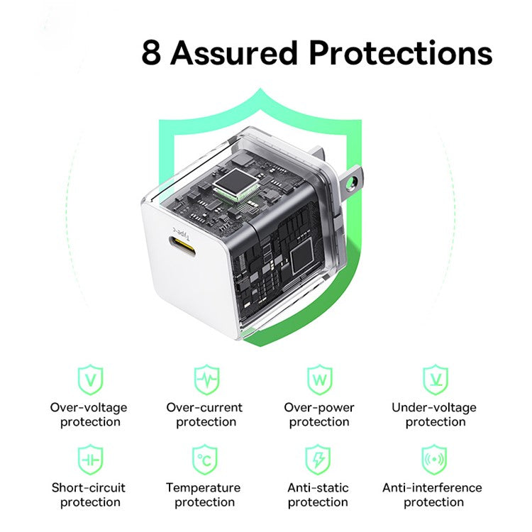 BASEUS Palm Fast Charger 30W Type-C Single Port US Plug Wall Charging Adapter with 60W Type-C Cable - White