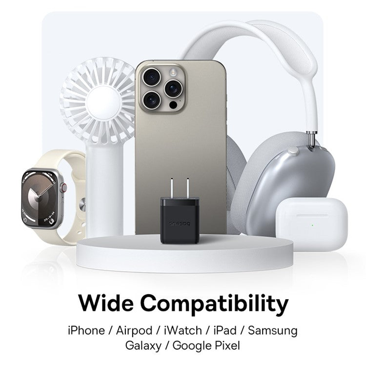 BASEUS Palm Fast Charger 30W Type-C+USB Dual Port US Plug Wall Charging Adapter with 60W Type-C Cable - Black