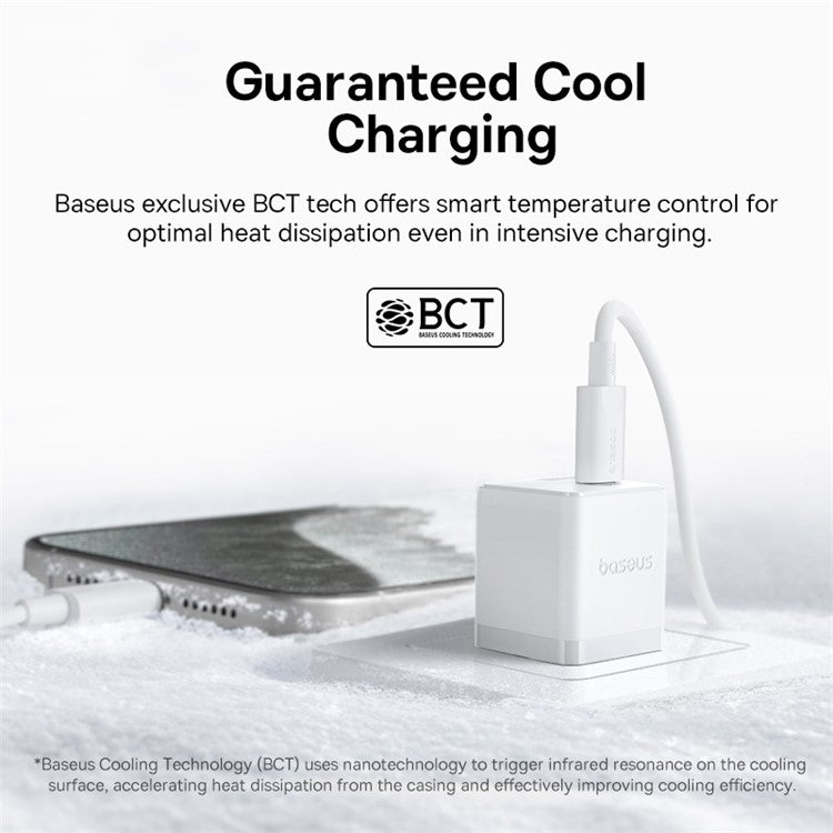 BASEUS Palm Fast Charger 30W Type-C+USB Dual Port US Plug Wall Charging Adapter with 60W Type-C Cable - White