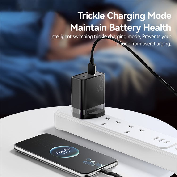 ESSAGER 65W Fast Charging Portable Power Adapter USB-A + Type-C Dual Ports Travel Charger - UK Plug