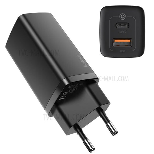 BASEUS GaN2 Lite Quick Charger Type-C+USB 65W Wall Charger EU Plug - Black