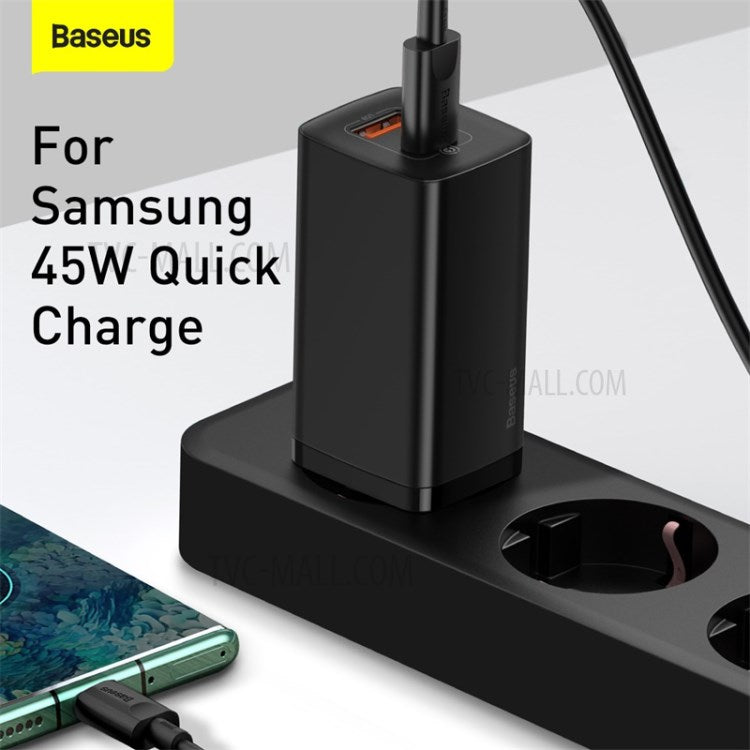 BASEUS GaN2 Lite Quick Charger Type-C+USB 65W Wall Charger EU Plug - Black