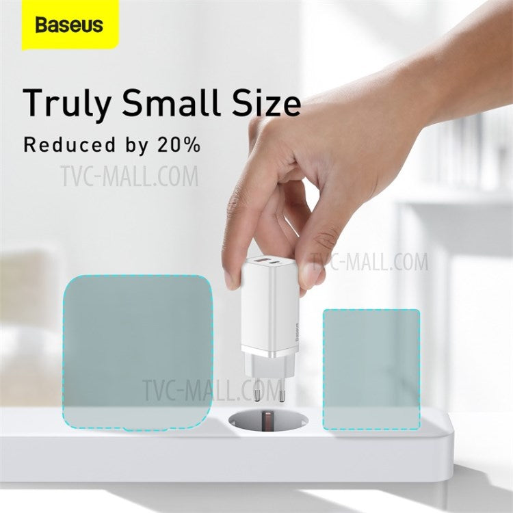 BASEUS GaN2 Lite Quick Charger Type-C+USB 65W Wall Charger EU Plug - White