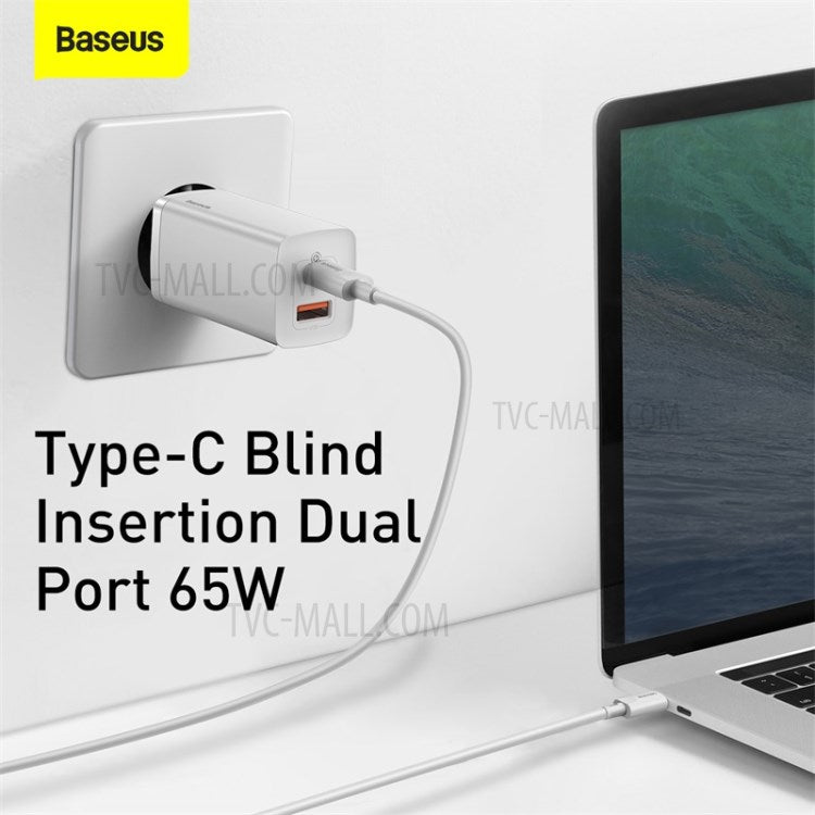 BASEUS GaN2 Lite Quick Charger Type-C+USB 65W Wall Charger EU Plug - White