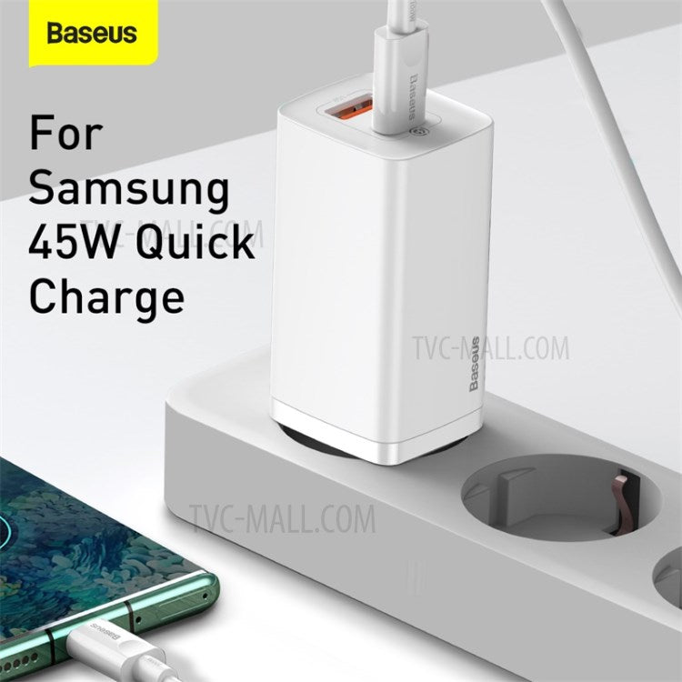 BASEUS GaN2 Lite Quick Charger Type-C+USB 65W Wall Charger EU Plug - White