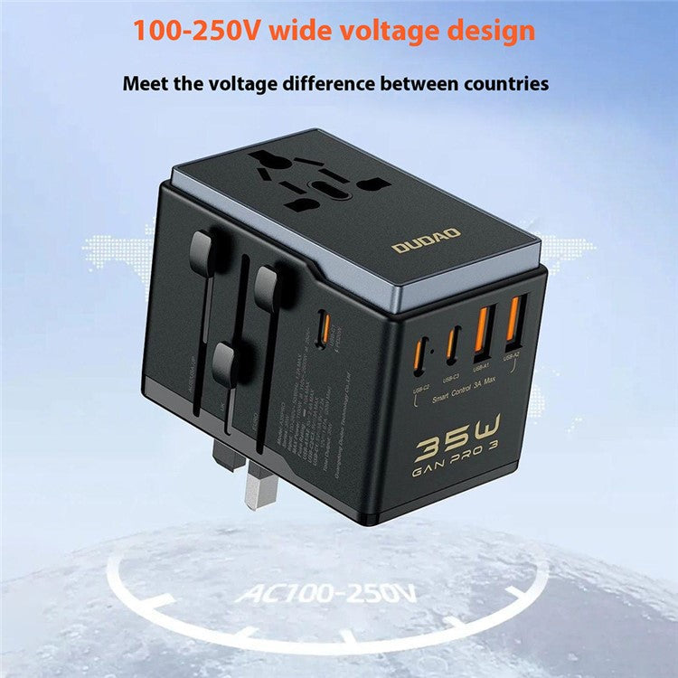 DUDAO A35Pro A35Pro Global Travel Charger 35W GaN Fast Charging Adapter with 2 USB + 3 Type-C Ports