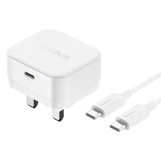 BASEUS Palm Fast Charger 20W Fast Charging Type-C Adapter UK Plug with Type-C Cable - White