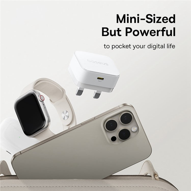 BASEUS Palm Fast Charger 20W Fast Charging Type-C Adapter UK Plug with Type-C Cable - White