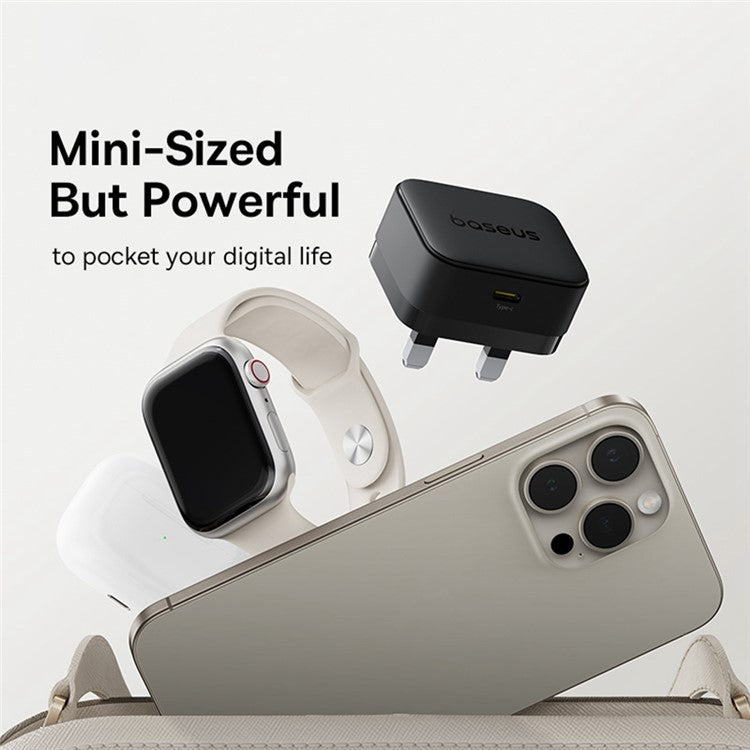 BASEUS Palm Fast Charger 20W Fast Charging Type-C Adapter UK Plug with Type-C Cable - Black