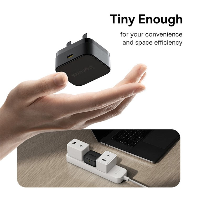 BASEUS Palm Fast Charger 20W Fast Charging Type-C Adapter UK Plug with Type-C Cable - Black