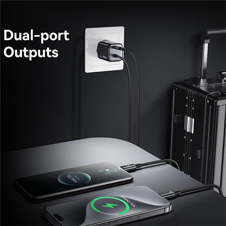 USAMS CC261 GaN Fast Charger Block 20W Dual Port Wall Charger with Type-C Cable, EU Plug - Black