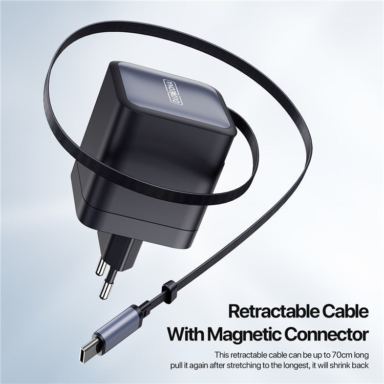 DUZZONA T10 Travel Charger PD 65W GaN Fast Charging Adapter With Retractable Type-C Cable, EU Plug