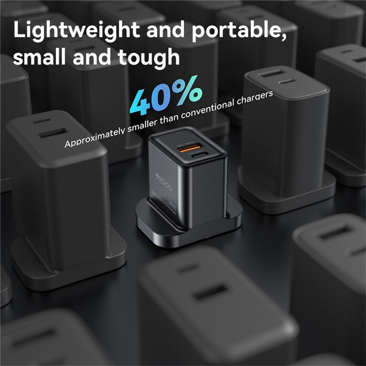 YESIDO YC83 GaN 30W Phone Charger USB+Type-C Port Power Adapter