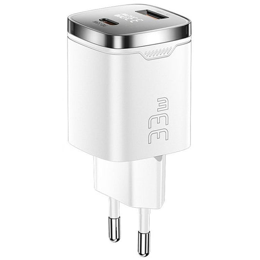 ESSAGER 33W Fast Charging Digital Display USB A + Type C Dual Port GaN Travel Charger - EU Plug / White