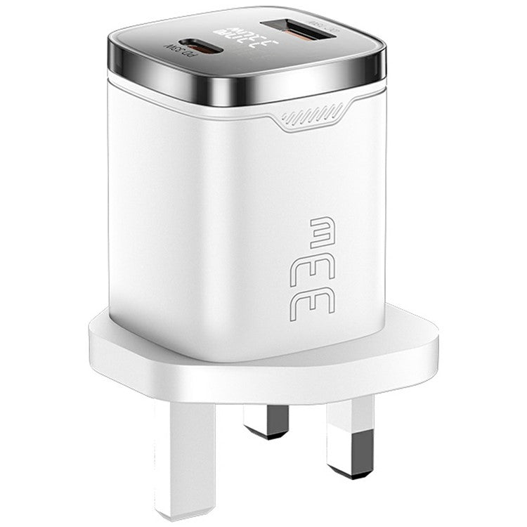 ESSAGER 33W Fast Charging Digital Display USB A + Type C Dual Port GaN Travel Charger - UK Plug / White