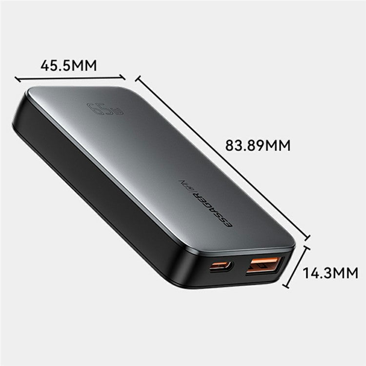 ESSAGER 65W Fast Charging Adapter USB A + Type C Dual Ports Ultra Slim GaN Travel Charger - US Plug