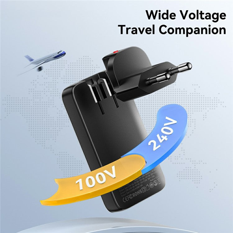 ESSAGER 65W Fast Charging Adapter USB A + Type C Dual Ports Ultra Slim GaN Travel Charger - EU Plug