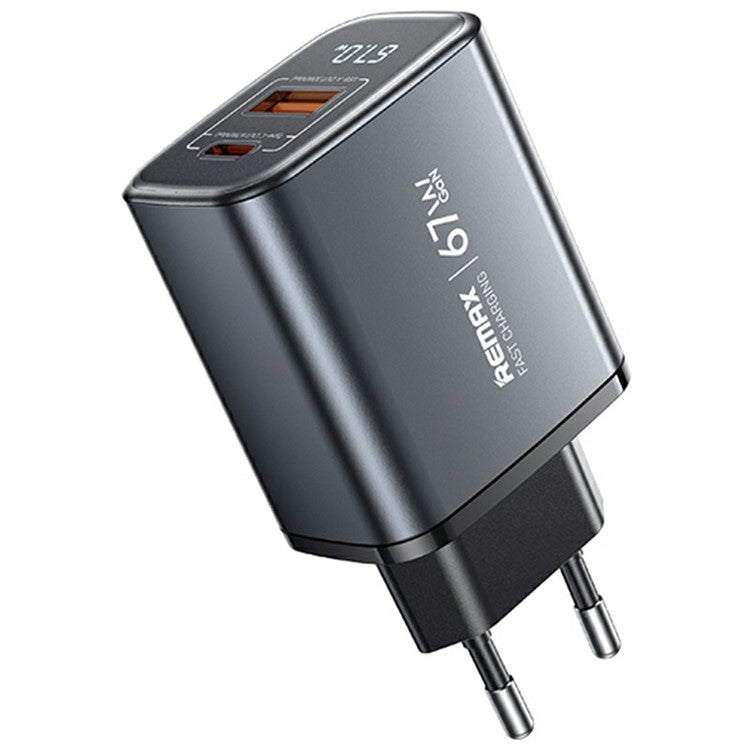 REMAX U2-AC67W GaN Digital Display Fast Charging Adapter Laptop Tablet Phone Type-C USB-A Charger - EU Plug