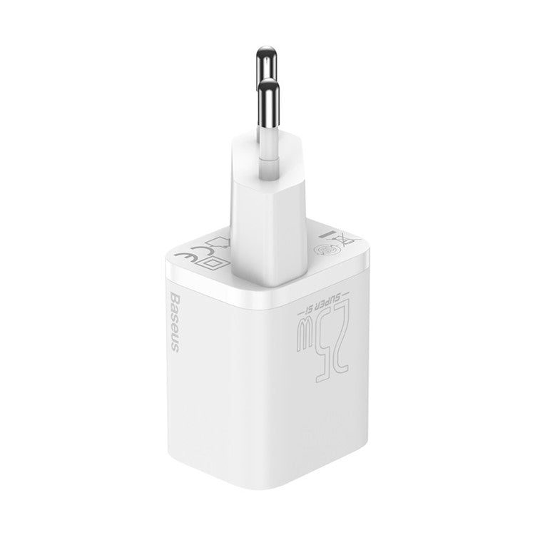 BASEUS Super Si Quick Charger Adapter 25W Wall Charger Block with Type-C to Type-C Charging Cable 3A 1m (EU Plug) - White