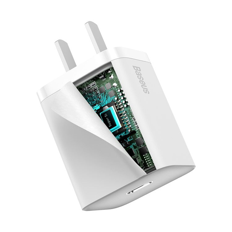 BASEUS Super Si Quick Charger 20W PD Wall Charger with Type-C to iP Data Cable 1m (CN Standard Plug) - White