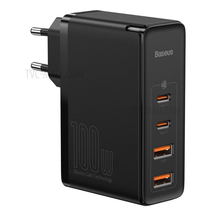 BASEUS GaN2 Pro 2 Type-C+2 USB Ports Quick Charger 100W Wall Charger Block with Type-C Charging Cable (EU Plug) - Black