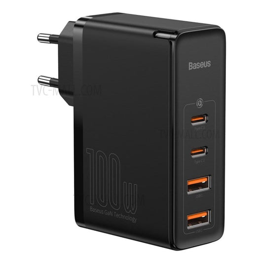 BASEUS GaN2 Pro 2 Type-C+2 USB Ports Quick Charger 100W Wall Charger Block with Type-C Charging Cable (EU Plug) - Black