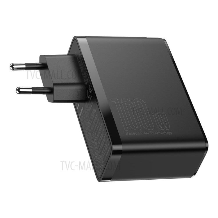 BASEUS GaN2 Pro 2 Type-C+2 USB Ports Quick Charger 100W Wall Charger Block with Type-C Charging Cable (EU Plug) - Black