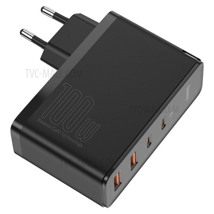 BASEUS GaN2 Pro 2 Type-C+2 USB Ports Quick Charger 100W Wall Charger Block with Type-C Charging Cable (EU Plug) - Black